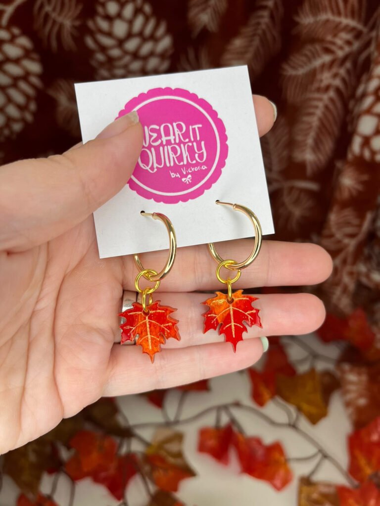 Wear it Quirky maple leaf earrings for Pedddle's Autumn & Halloween Guide 2024