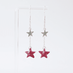 Sterling silver hook and chain earrings with one polymer clay and one fine silver star