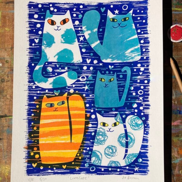 LoveCats Screenprint by Jo Brown