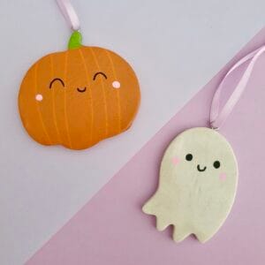 Holly Parkhouse Designs, Ghost and pumpkin clay decoration