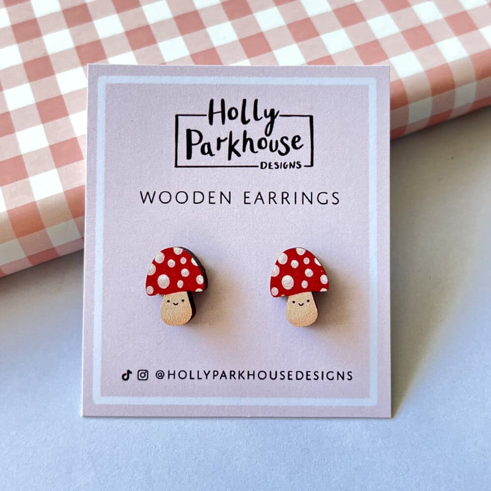 mushroom wooden earings
