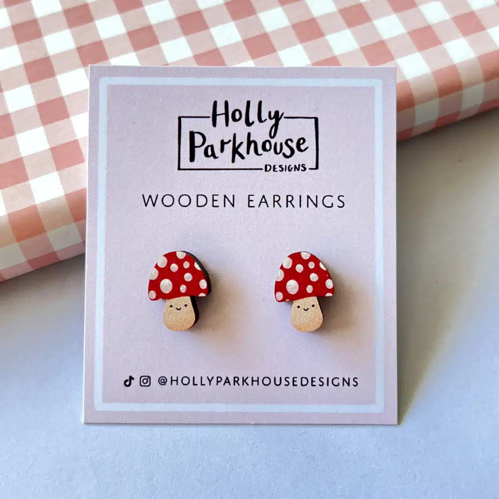 mushroom wooden earings