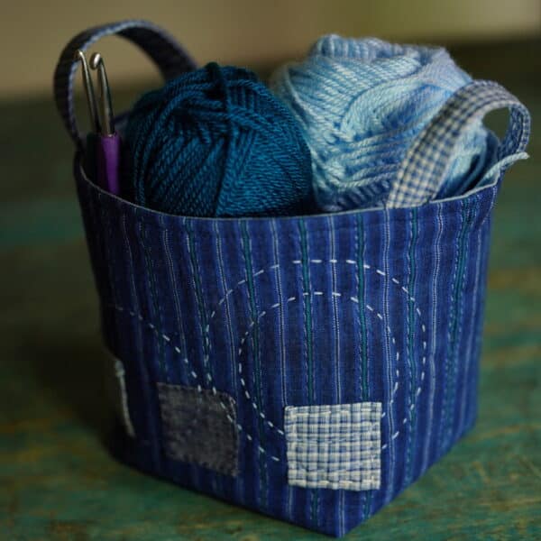 Handmade fabric storage basket knitting project bag by Bleu Farm