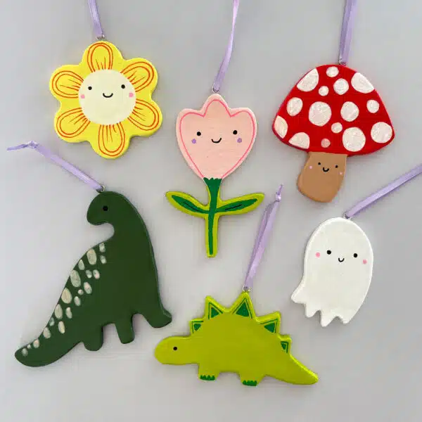 Holly Parkhouse designs Mushroom dinosaur flower handmade decorations