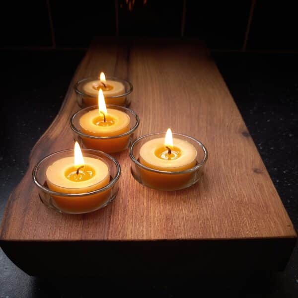 Waney Grain Elm Cheeseboard with glass tealight recesses