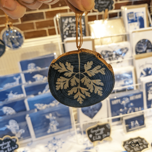 E Arnold Fine Art, cyanotype on wooden decoration