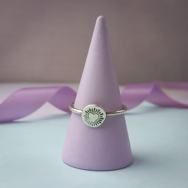 Rebecca Davies Jewellery Recycled Sterling Silver Heart & Sunburst Ring