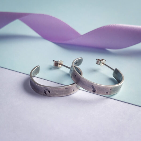 Rebecca Davies Jewellery, Stargazer chunky hoops in Recycled Sterling Silver