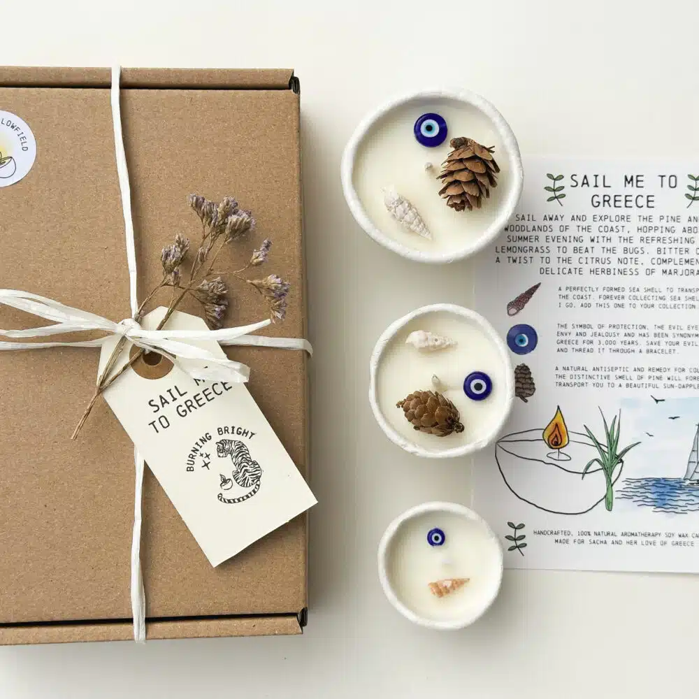Burning Bright, Sail Me To Greece Candle Gift Set