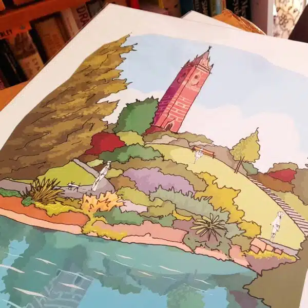 A zoomed in section of a Cabot Tower illustration by dona B drawings