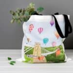 Showing the filled Gorgeous Bristol Tote Bag by dona B drawings featuring Clifton Suspension Bridge & Balloons