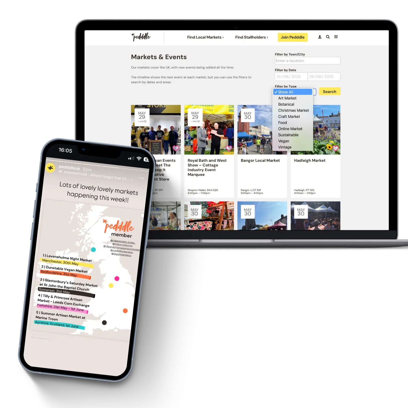 Market screen graphic - list your market on Pedddle