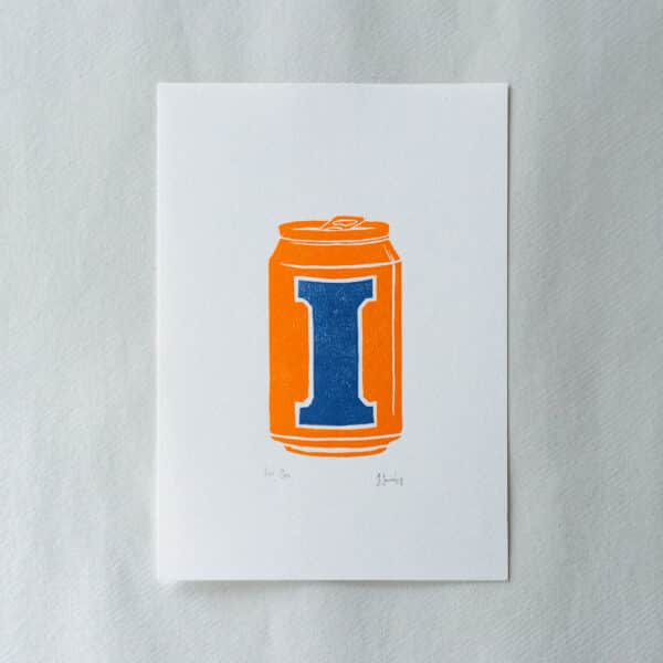 Linoprint of Irn Bru Can