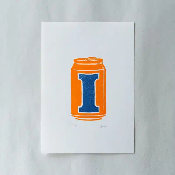 Linoprint of Irn Bru Can