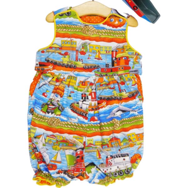 Pickle and Dot 'Toby Tugboat' baby rompers
