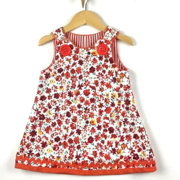Pickle and Dot 'Orange Daisies' vintage waffle fabric pinafore dress