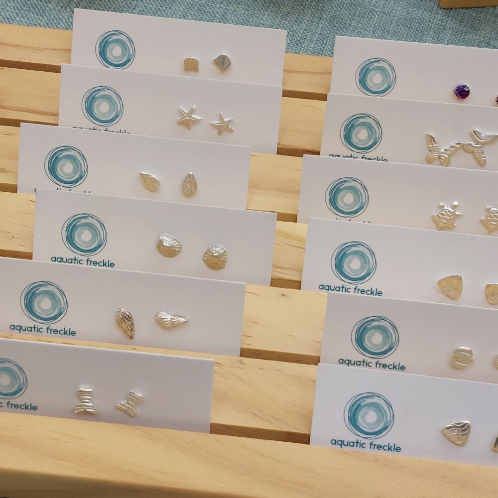 Sea and water inspired Fine silver stud earrings by aquatic freckle