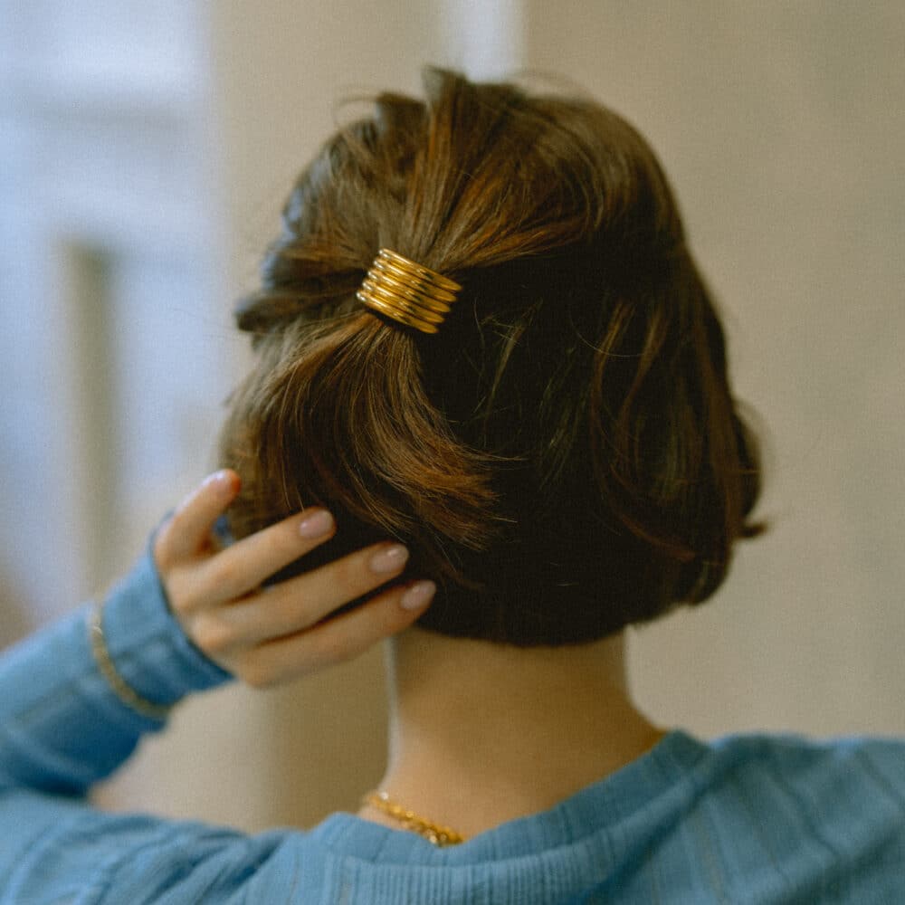 Mini Hair Cuff ponytail cuff on girl with short brunette hair