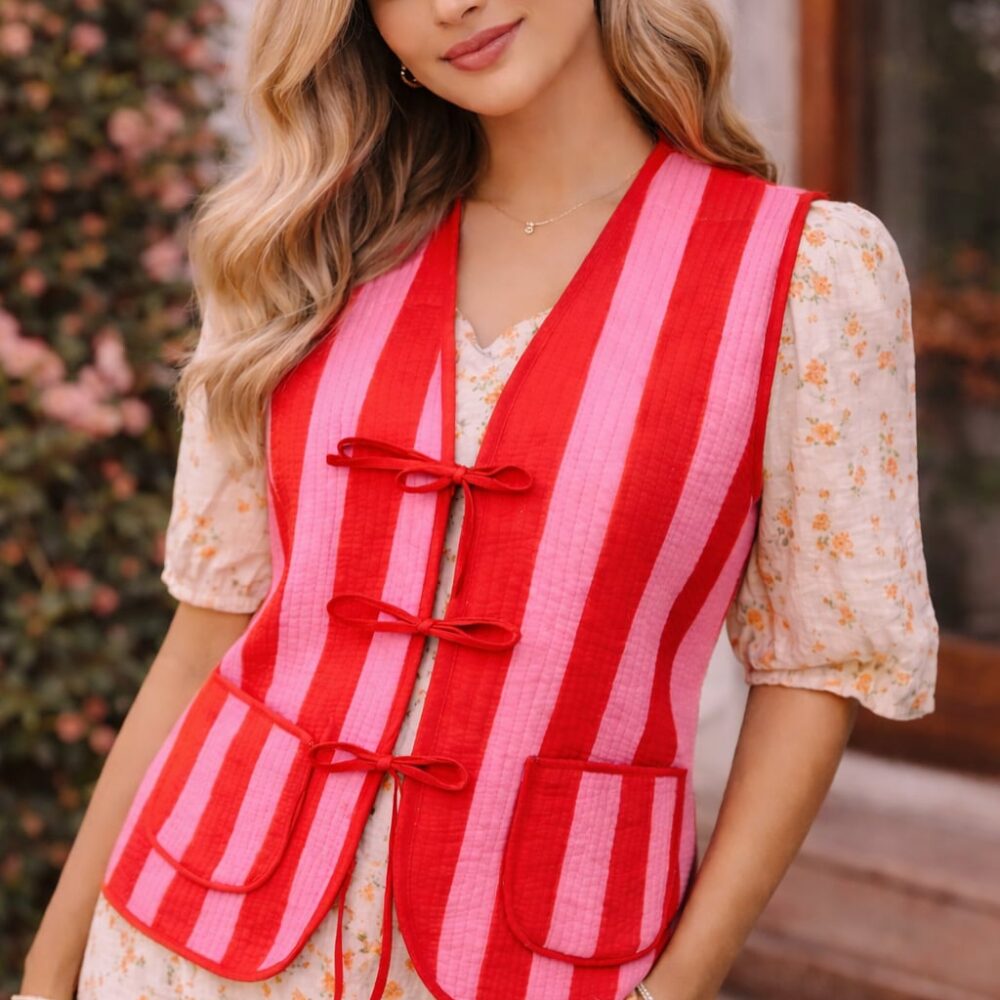 Red & Pink Stripe Waistcoat by Janani