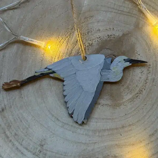 Sustainable Little Egret Wooden Bird Decoration