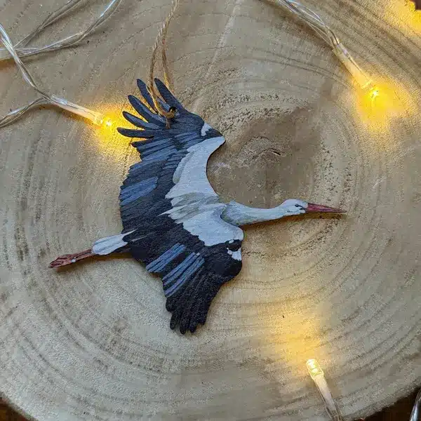 Wooden White Stork Decoration