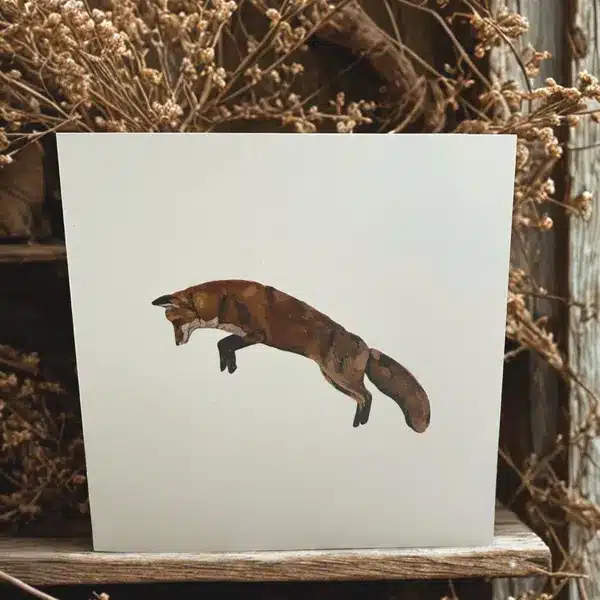 Recycled Blank Greetings Card with leaping fox design