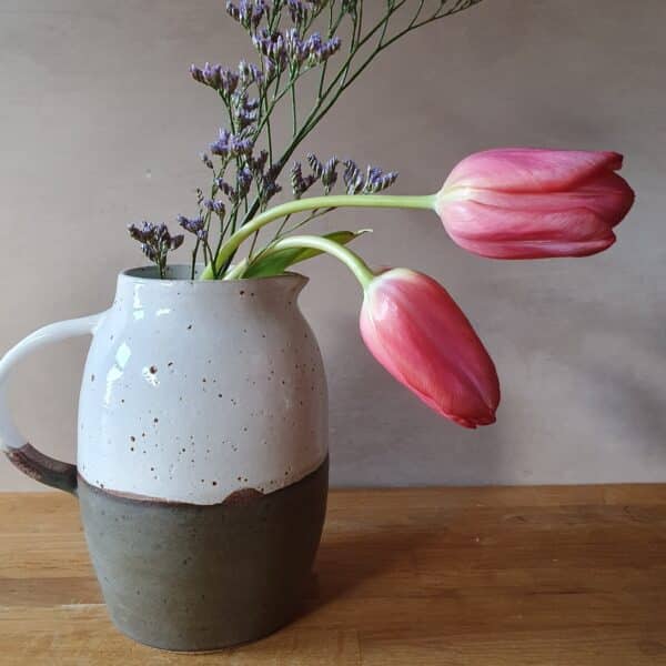 brown and white speckle jug