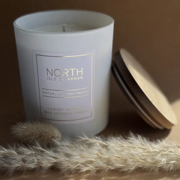 Waterlily scented candle in a white jar