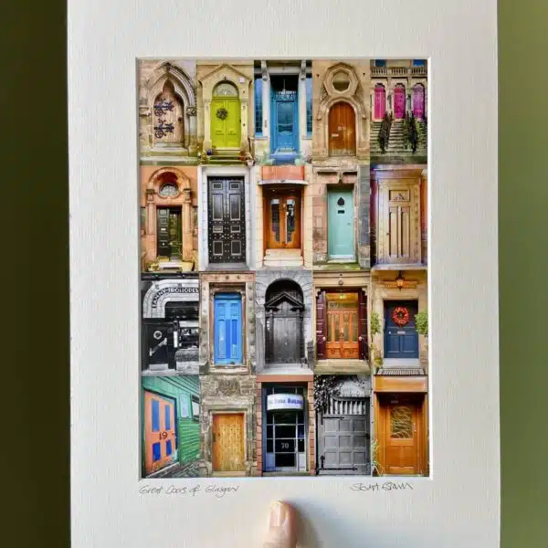 A print of lots of photographs of coloured doors