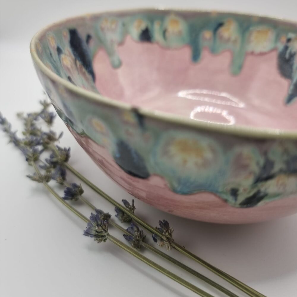 CB Pottery Large Confetti Bowl Pink & green