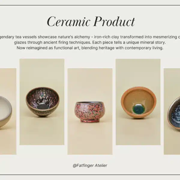 Handmade tenmoku-inspired ceramic tea bowls with oil spot and crystalline glaze, unique tea ware and gift idea by Fatfinger Atelier UK