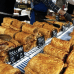Garstang Makers Market - savoury rolls on a stall.