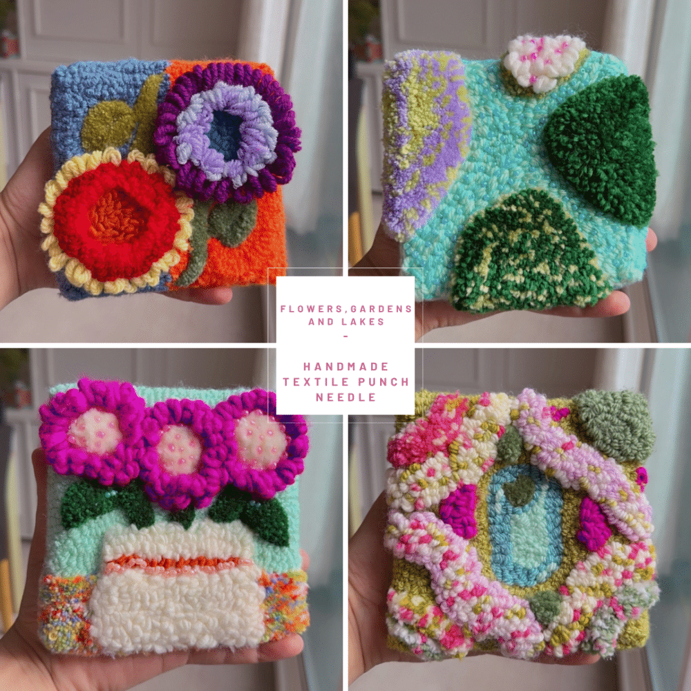 Flowers, gardens and lakes - Handmade Textile Punch Needle