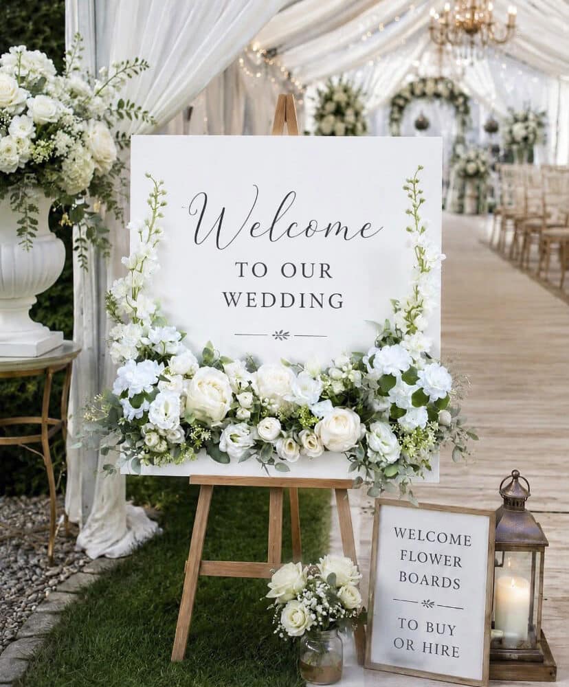 White Welcome Flower Board, Elle Blooms and Prints