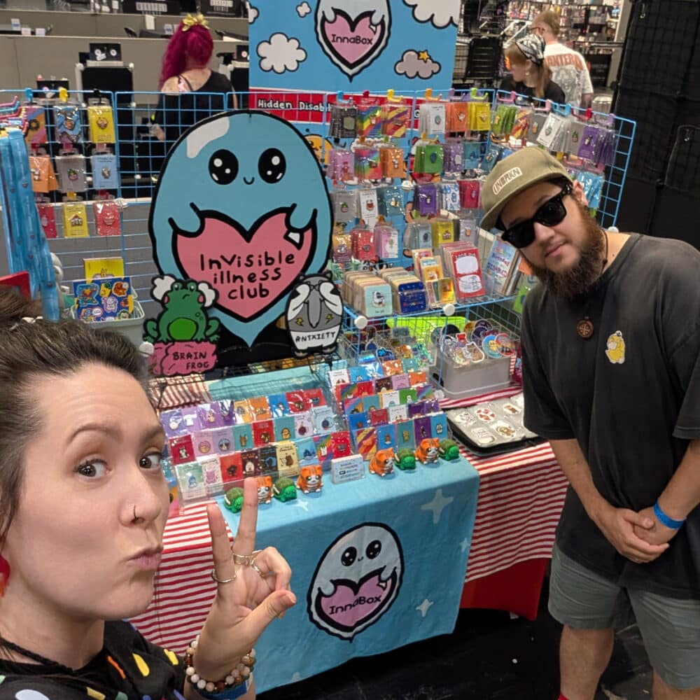 Nikky and Stevie from Innabox with Their Invisible Illness Club Stall Display